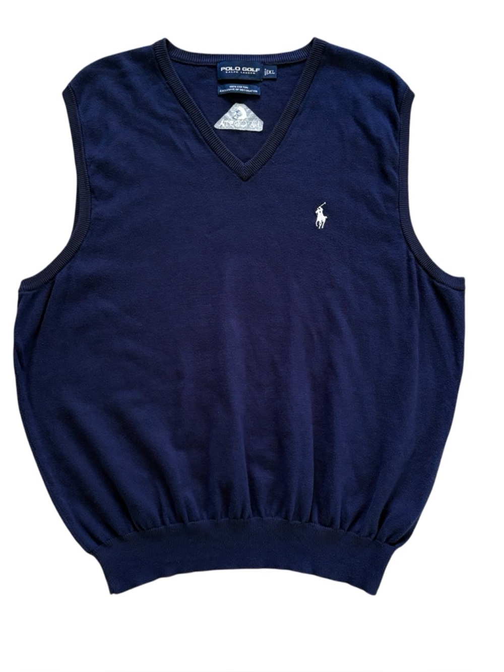 Polo Golf Ralph Lauren Sweater Vest Mens XL Blue Knit 100% Cotton V Neck Preppy